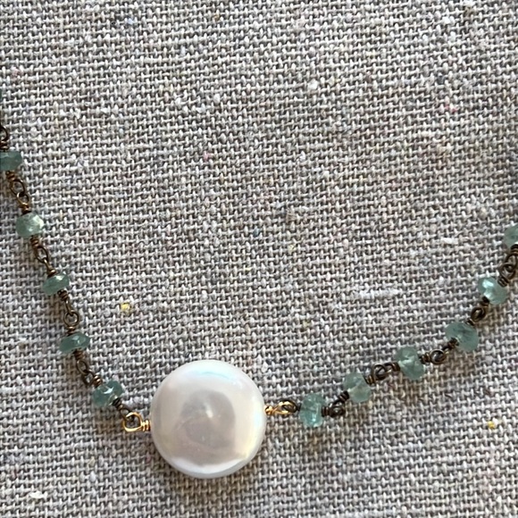NWOT In2 Design Aquamarine Pearl Choker Necklace - Picture 3 of 4
